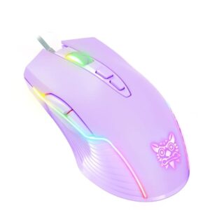 newstyp cute rgb 6400 dpi wired gaming mouse breathing led optical usb 7 buttons gamer computer pink mice for laptop pc desktop (purple)