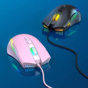 NEWSTYP Cute RGB 6400 DPI Wired Gaming Mouse Breathing LED Optical USB 7 Buttons Gamer Computer Pink Mice for Laptop PC Desktop (Purple)