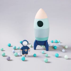 Macabaka Silicone Rocket Toy Set, 5 Pack Baby Stacking Toys with U-Shaped Astronaut Toy, Montessori Pre-School Astronaut Toy, Food Grade Silicone Stacking Rocket Toy for Toddlers 1-3, Astronaut