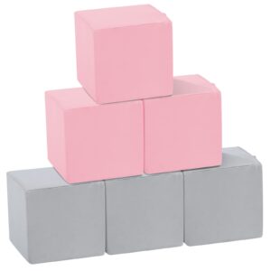 TRENDBOX 6 Pcs Toddler Foam Blocks, 5.5inch Soft Foam Cubes Blocks with Detachable Washable Cover, Soft Play Blocks for Toddlers and Kid （Light Gray/Pink）…