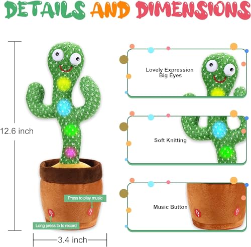 LUKETURE Talking Cactus Baby Toys, Dancing Cactus Mimicking Toy, Singing Cactus Toy Repeat & Record What You Say with 120 English Songs, Electronic Light Up Interactive Toy for Toddler