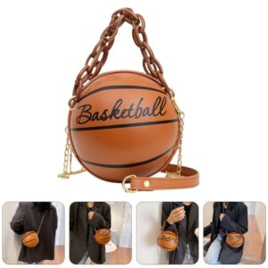 Basketball Shape Handbags Fashion PU Round Purse Tote Shoulder Bag Adjustable Strap Messenger Bag for Women Girls