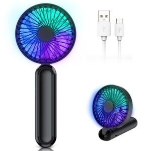 versiontech. portable handheld fan, personal usb hand fans with rgb color light, 5 speed foldable table fan with rechargeable battery operated for travel office room (fa-8)