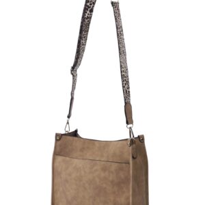 Yikpo Women Leather Crossbody Vagan Shoulder Bag with Adjustable Guitar Strap (Khaki)