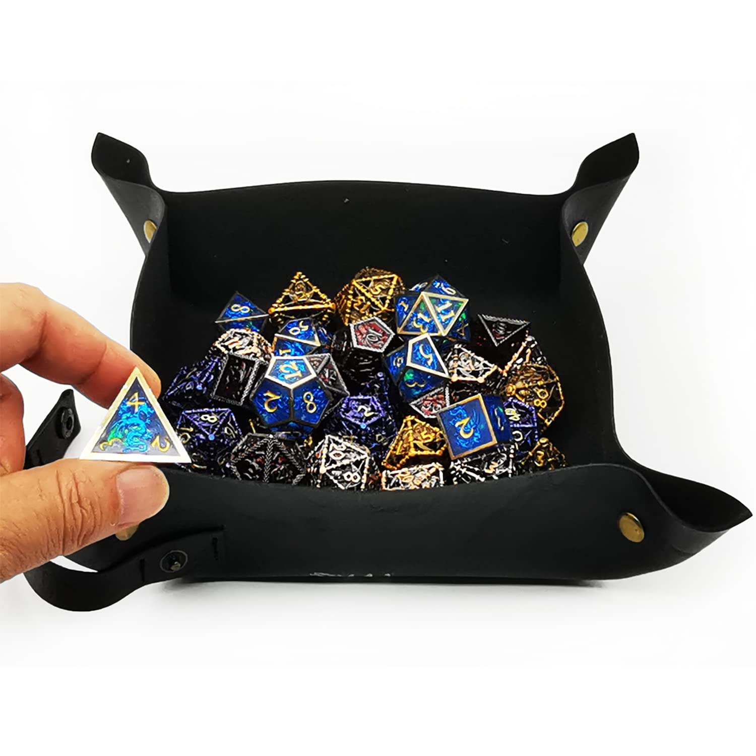 HAOMEJA DND Dice Tray Bag & Tray with Button Role Playing Dice Bag Leather dice Bag Jewelry Coin & Small Accessories Bag Storage Bag (Black)