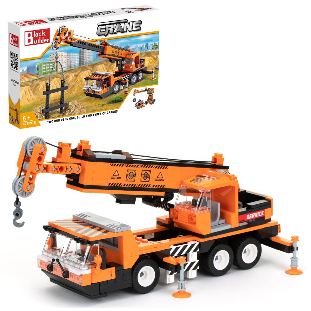 Block Builder Mobile Crane Building Block Set (475pcs) and Construction Tower Crane. Two Building Kits in one Set! Toy Blocks Suitable for Boys and Girls.