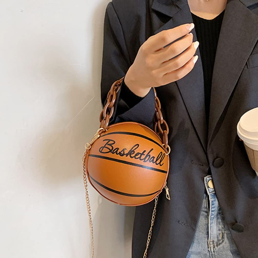 Basketball Shape Handbags Fashion PU Round Purse Tote Shoulder Bag Adjustable Strap Messenger Bag for Women Girls