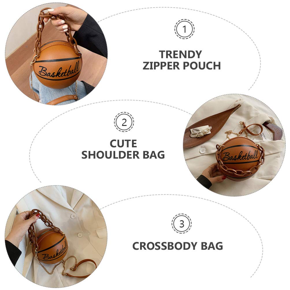 Basketball Shape Handbags Fashion PU Round Purse Tote Shoulder Bag Adjustable Strap Messenger Bag for Women Girls