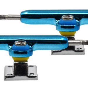 Teak Tuning Prodigy Pro Inverted Fingerboard Trucks with Gold Colored Locknuts & Urethane Tuning, Electric Blue Colorway - 34mm Width - Inverted Kingpin, Solid Axle Style - Tuned & Assembled