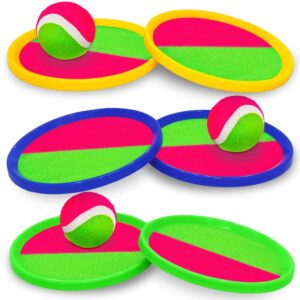 LoayBhok Toss and Catch Ball Set - Outdoor Games for Kids Beach Balls Toys Camping Game, Yard Games, Paddle Ball Outside Games for Family Kids Boys and Girls Gifts (6 Mitts & 3 Balls)