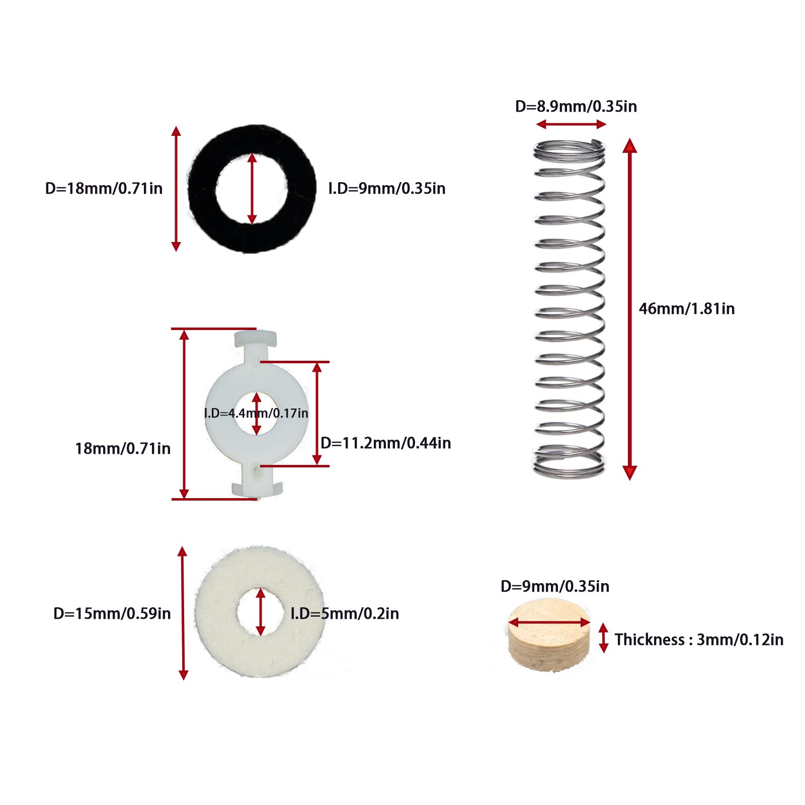 Cheerock 14Pcs Trumpet Valve Repair Kit with Spring Felt Washers Cork Pad Trumpet Valve Replacement Parts