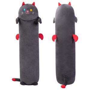 Mewaii Long Cat Plush Body Pillow, 20” Cute Black Cat Stuffed Animals Kawaii Soft Plushies, Kitten Plush Pillow Doll Toy Gift for Girls Boys