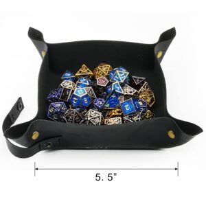 HAOMEJA DND Dice Tray Bag & Tray with Button Role Playing Dice Bag Leather dice Bag Jewelry Coin & Small Accessories Bag Storage Bag (Black)