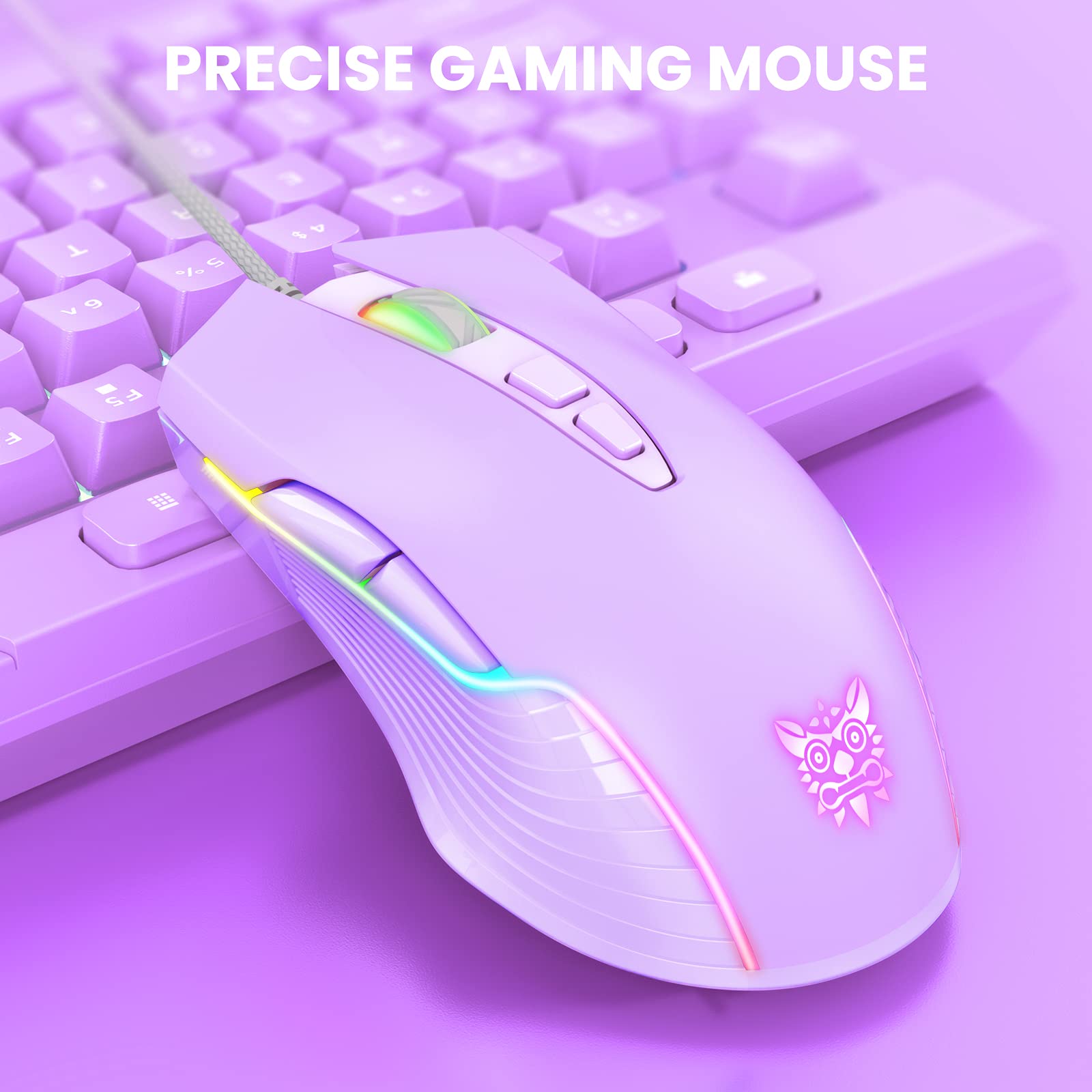 NEWSTYP Cute RGB 6400 DPI Wired Gaming Mouse Breathing LED Optical USB 7 Buttons Gamer Computer Pink Mice for Laptop PC Desktop (Purple)