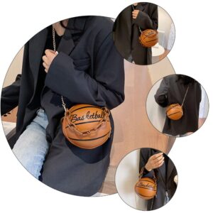 Basketball Shape Handbags Fashion PU Round Purse Tote Shoulder Bag Adjustable Strap Messenger Bag for Women Girls