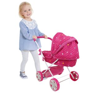 509 Crew Garden Pram N Doll Set - 14" Baby Doll & Folding Pram Set, Kids Pretend Play, Ages 3+