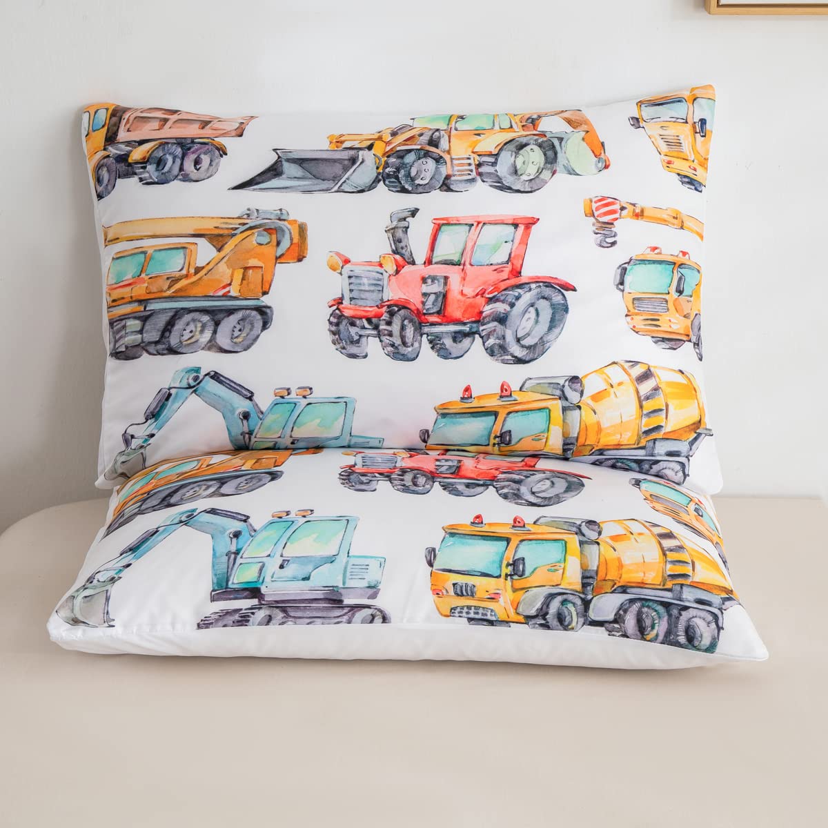 Erosebridal 7PCS Kids Excavator Comforter Set with Truck Fitted Sheet&Cartoon Car Top Sheet&Tractor Pillow Cases