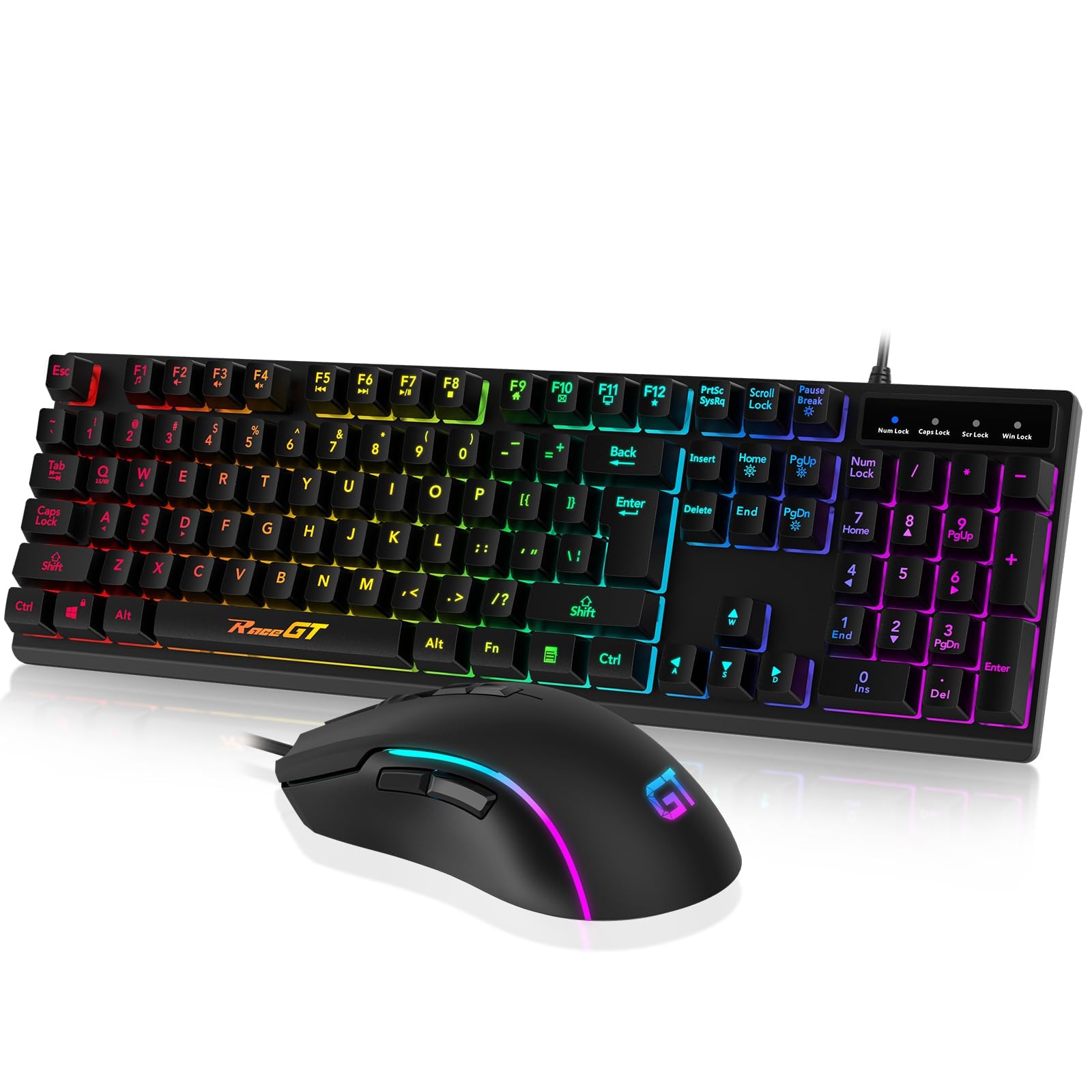 Gaming Keyboard and Mouse Combo, RaceGT USB Backlit 104 Keys Wired Keyboard Gaming, 7 Buttons 6400 DPI Gaming Mouse, Gaming Accessories Compatible with PC Laptop Computer