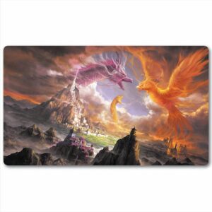 Board Game TCG Playmat Tabletop Card Playmat MTG RPG CCG Trading Card Game Play mats Smooth Cloth Surface Rubber Base with Stitched Edges Original Play Mat Art Designs 24X14inch-dragon Phoenix Snake