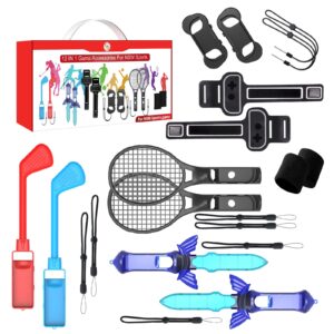 switch sports accessories bundle - ejgaem 12 in 1 accessories kit compatible with nintendo switch & oled : golf culb,joypad grips,sword,wrist wrap,comfort leg strap and tennis rackets