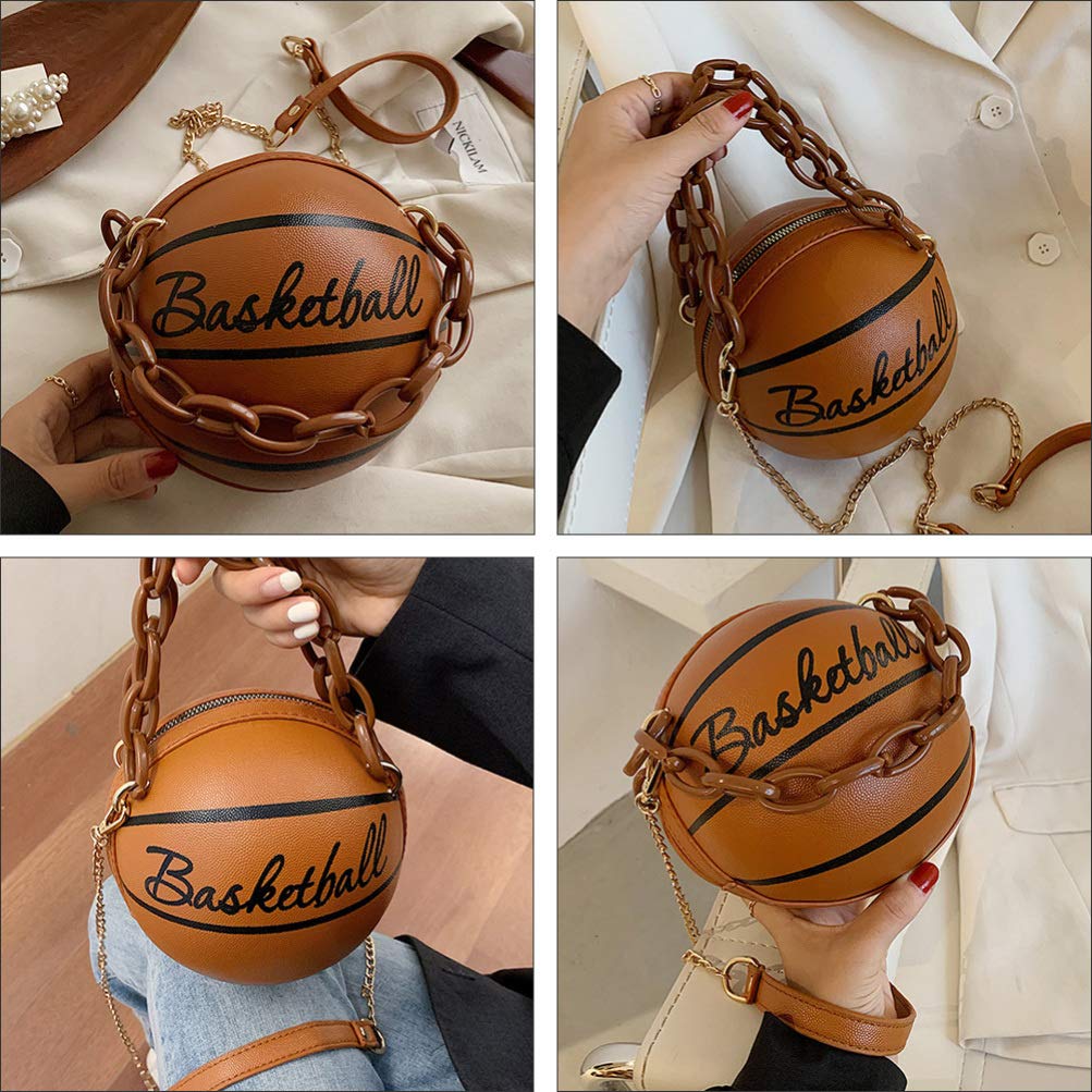 Basketball Shape Handbags Fashion PU Round Purse Tote Shoulder Bag Adjustable Strap Messenger Bag for Women Girls