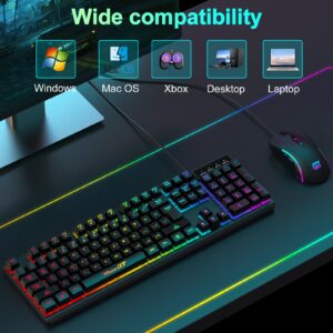 Gaming Keyboard and Mouse Combo, RaceGT USB Backlit 104 Keys Wired Keyboard Gaming, 7 Buttons 6400 DPI Gaming Mouse, Gaming Accessories Compatible with PC Laptop Computer