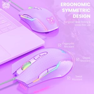 NEWSTYP Cute RGB 6400 DPI Wired Gaming Mouse Breathing LED Optical USB 7 Buttons Gamer Computer Pink Mice for Laptop PC Desktop (Purple)