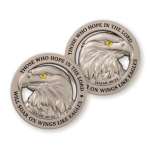 American Bald Eagle Challenge Coin, Bulk Pack of 3 Christian Pocket Tokens, Isaiah 40:31 Bible Study Supplies for Men, Religious Worry & EDC Coins for Police & Military Veterans