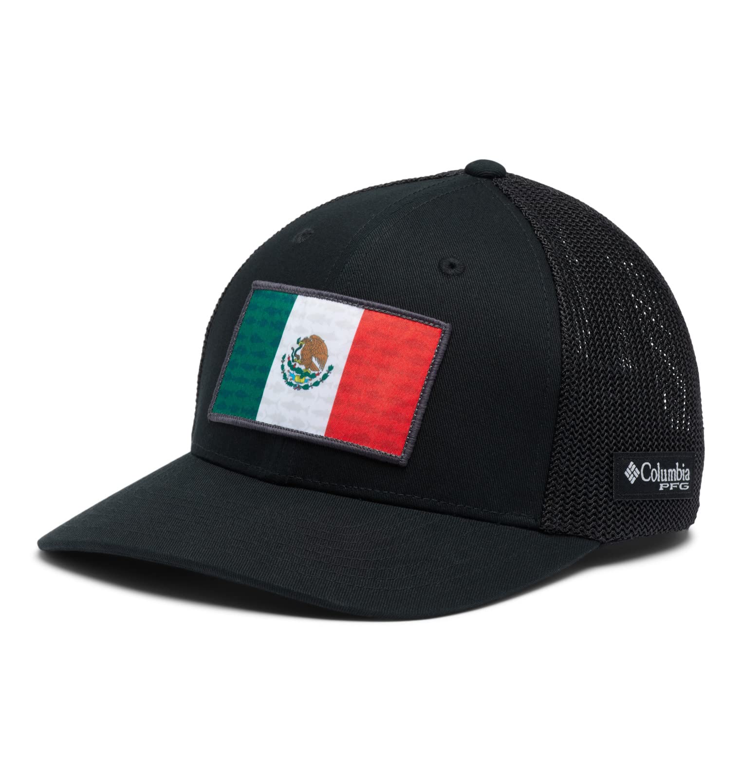 Columbia Unisex PFG Fish Flag Mesh Ball Cap - Low, Black/Black/Mexico Fish Flag, Small/Medium