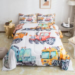 Erosebridal 7PCS Kids Excavator Comforter Set with Truck Fitted Sheet&Cartoon Car Top Sheet&Tractor Pillow Cases