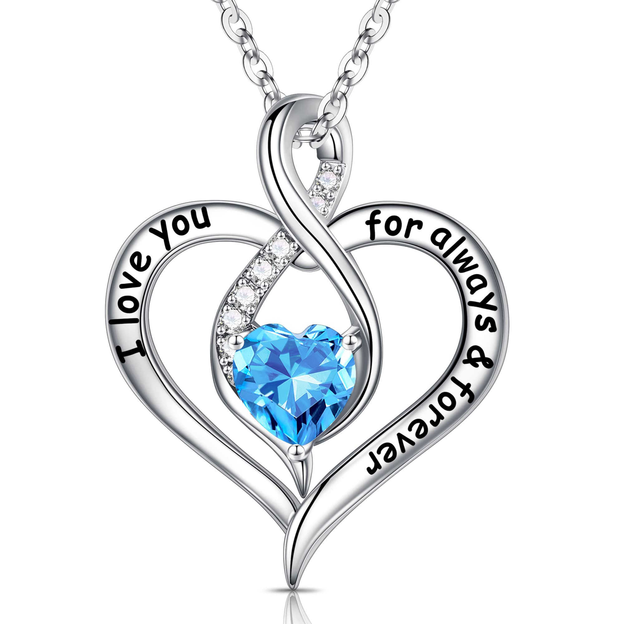 Ursilver Love Heart Aquamarine Birthstone Necklace - S925 Sterling Silver Birthstone Necklace March Birthstone Necklace Christmas Gifts Mothers Day Gifts Jewelry Gifts for Women Mom Wife Grandma