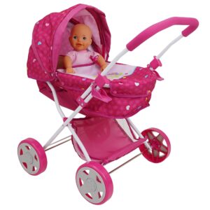 509 Crew Garden Pram N Doll Set - 14" Baby Doll & Folding Pram Set, Kids Pretend Play, Ages 3+