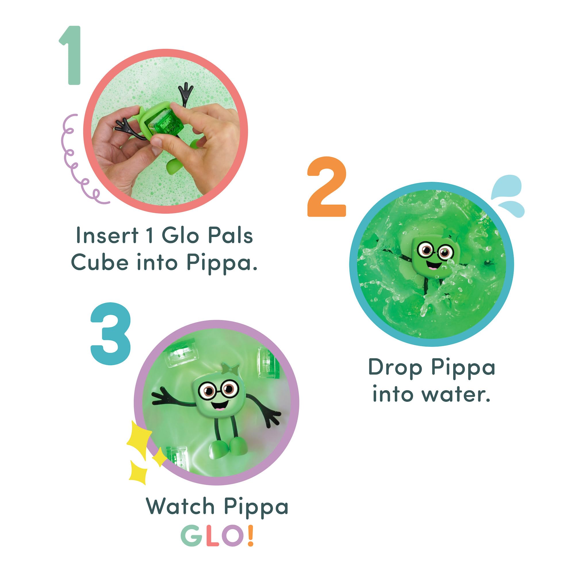 New Glo Pals Pippa Water-Activated Bath Toy with 6 Reusable Light-Up Cubes for Sensory Play