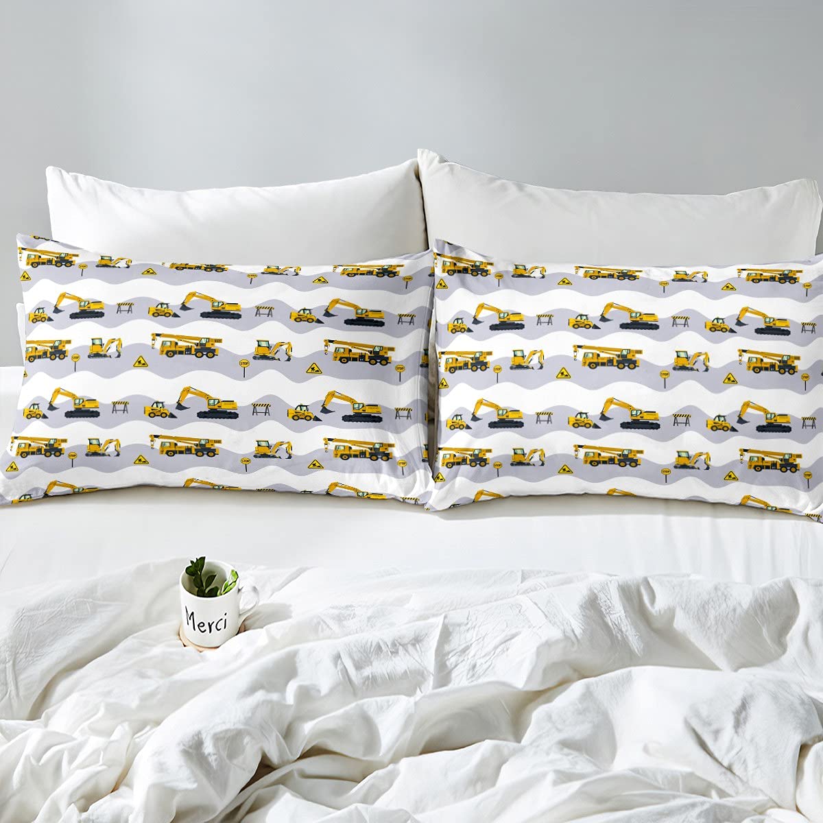 Erosebridal 7PCS Kids Excavator Comforter Set with Truck Fitted Sheet&Cartoon Car Top Sheet&Tractor Pillow Cases