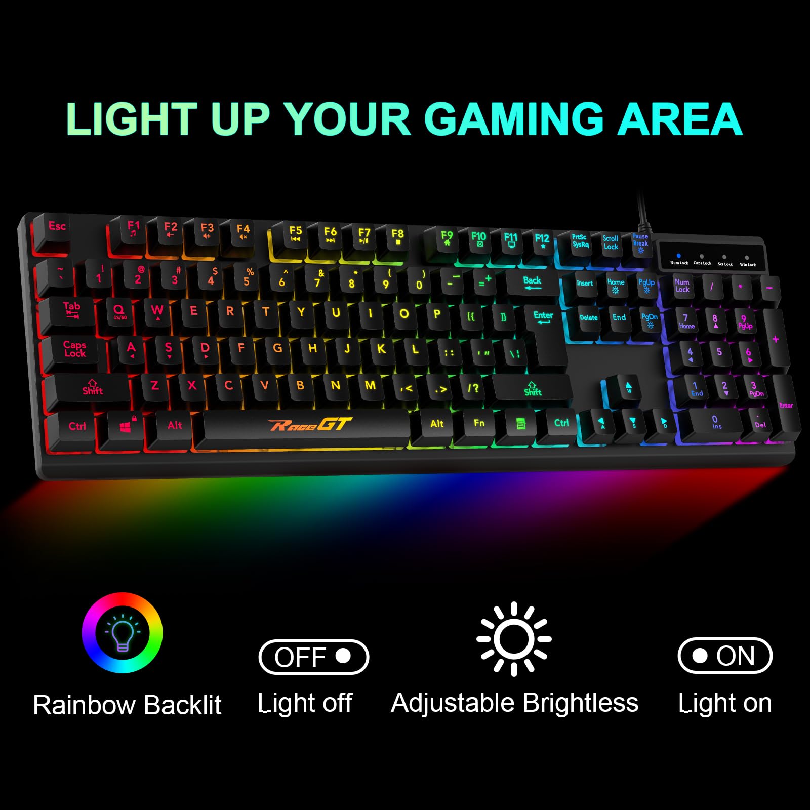 Gaming Keyboard and Mouse Combo, RaceGT USB Backlit 104 Keys Wired Keyboard Gaming, 7 Buttons 6400 DPI Gaming Mouse, Gaming Accessories Compatible with PC Laptop Computer