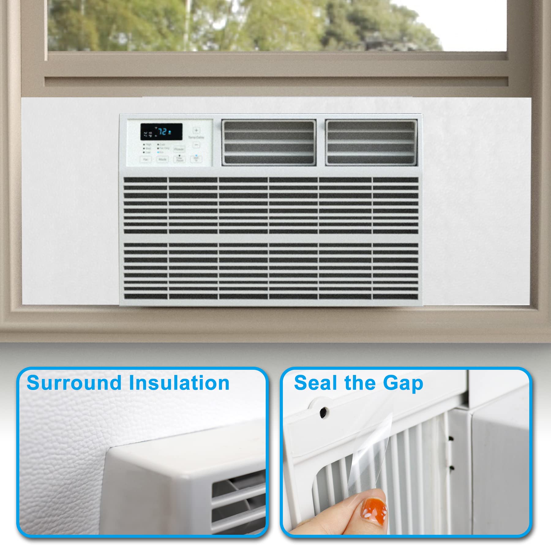 Air Jade Window Air Conditioner Side Panels, Full Surround Insulated Foam Cover for Indoor Window AC Unit, Window AC Seal Kit for Summer and Winter, White