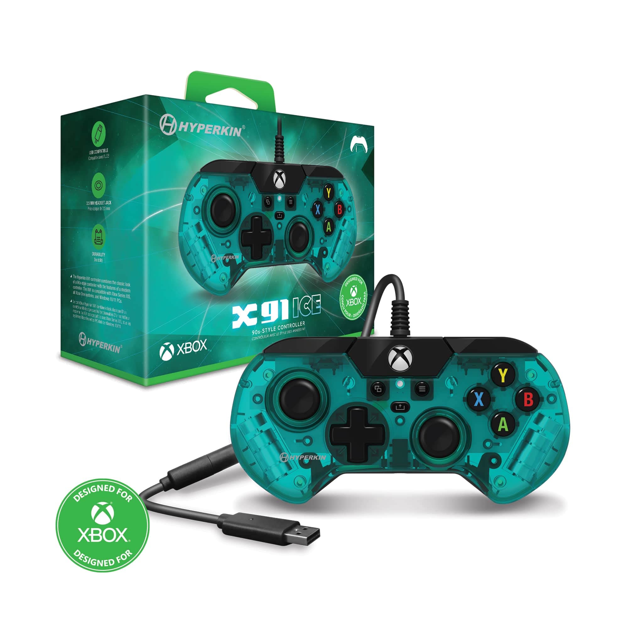 Hyperkin X91 Ice Wired Controller for Xbox Series X | S/Xbox One/Windows 10/11 - Officially Licensed By Xbox (Aqua Green)