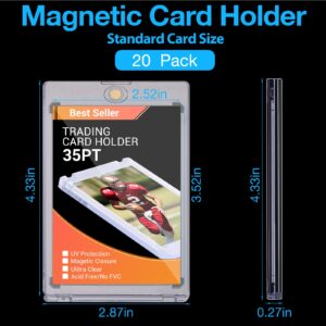 20 Pack - Magnetic Card Holder, 35PT Magnetic Trading Card Holder, Baseball Card Holder, Hard Acrylic Card Cases, Card Protector for Game Baseball Sports Card, Fit for Standard Card