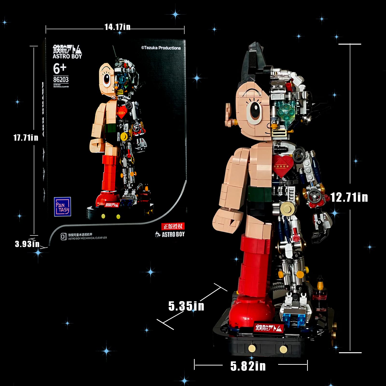 Mrkuriosity Mech Astro Boy Toy Building Kit,Collectible Mighty Atom Display Model,Half Mech Detail Hand-Made Mech Building Blocks,Gift for Adults and Kids,Compatible with Lego(1258 Pieces)