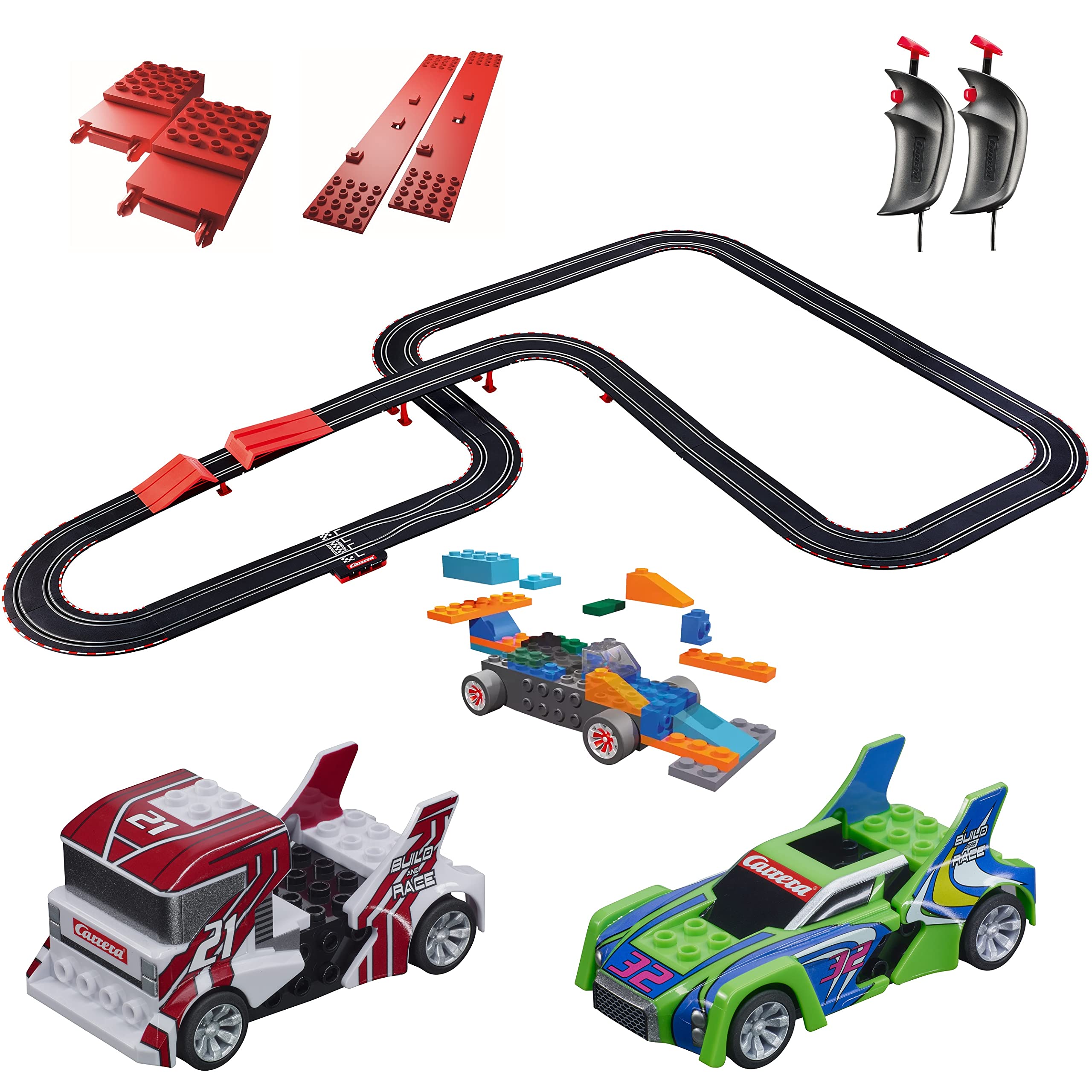 Carrera GO!!! Build 'N Race Electric Powered Slot Car Racing Kids Toy Building Blocks Race Track Set 1:43 Scale, Racing Set 6.9