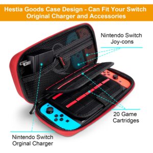 Deruitu Switch Carrying Case Compatible with Nintendo Switch - Fit AC Charger Adapter - with 20 Game Cartridges Hard Shell Travel Switch Pouch for Console & Accessories，Red