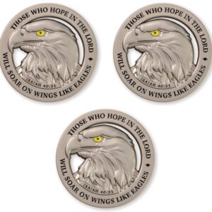 American Bald Eagle Challenge Coin, Bulk Pack of 3 Christian Pocket Tokens, Isaiah 40:31 Bible Study Supplies for Men, Religious Worry & EDC Coins for Police & Military Veterans