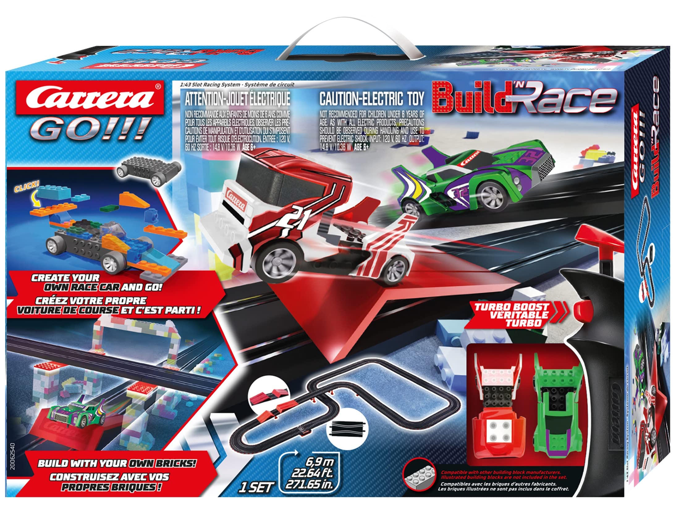 Carrera GO!!! Build 'N Race Electric Powered Slot Car Racing Kids Toy Building Blocks Race Track Set 1:43 Scale, Racing Set 6.9