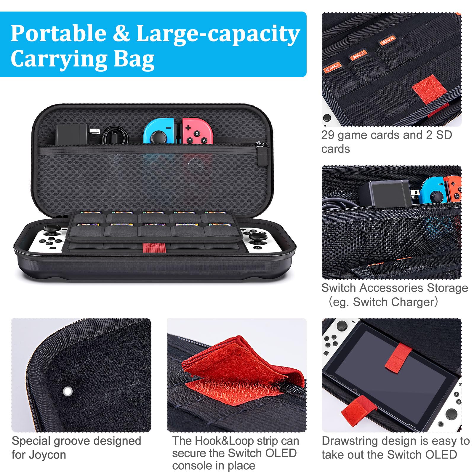 Switch OLED Accessories Bundle, innoAura 20 in 1 Switch OLED Accessories Kit Include Wrist Straps, Switch Carry Case, J-con Charging Dock, J-con Grips & Racing Wheels