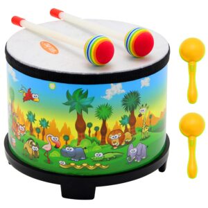 Crafteem Floor Tom Drum for Kids 8-inch Percussion Instrument Music Drum with 2 Mallets and Color Maracas for Baby Children Special Christmas Birthday Toy Gift