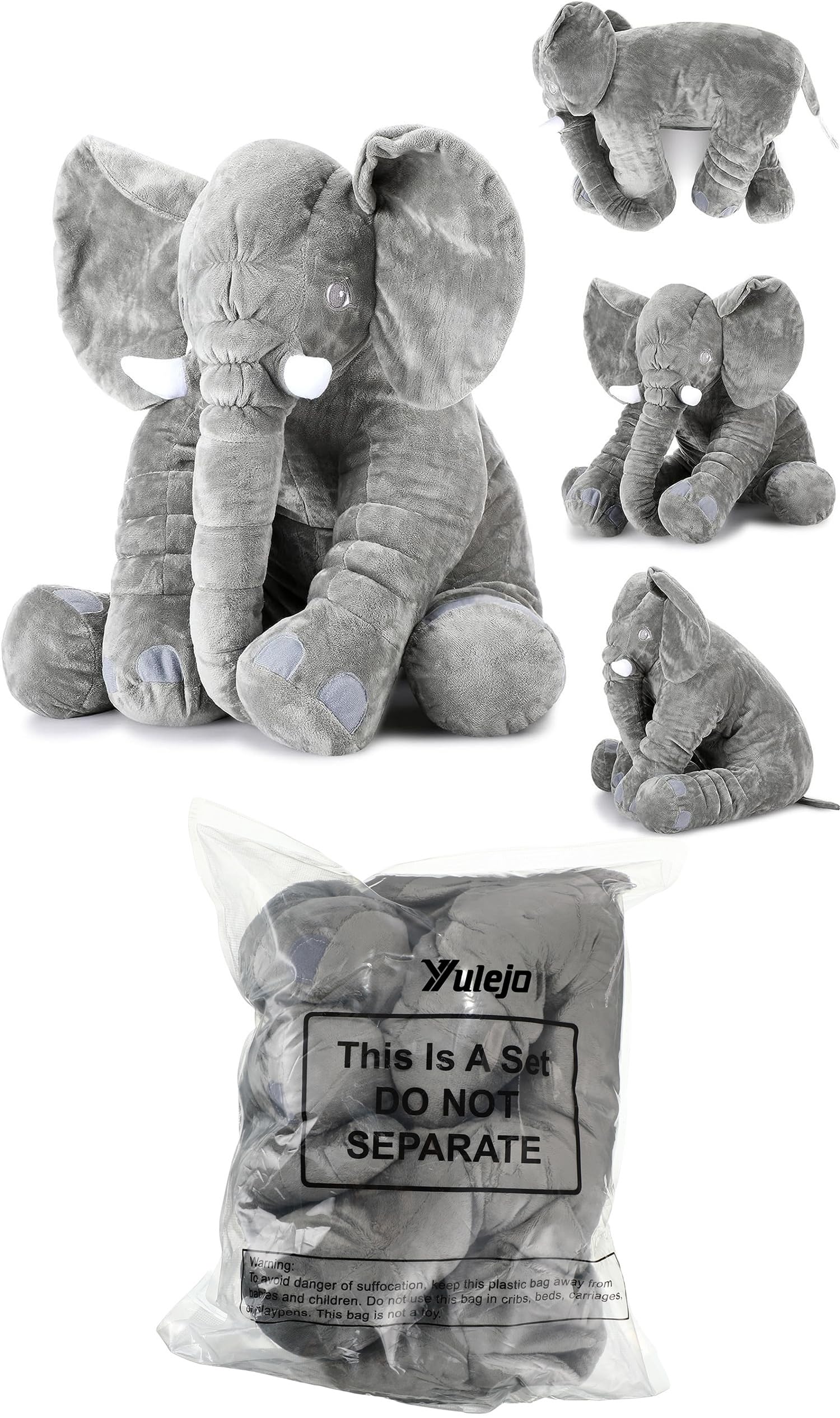 Yulejo Giant Stuffed Elephant Plush Animal Toy Back to School Party Favor Huge Stuffed Elephant Soft Elephant Large Stuffed Animal Doll Gray Elephant Plush for Kids Girlfriend Home Decor(15.7 Inch)