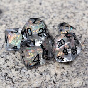 Haxtec Filled Resin DND Dice W/Iridescent Mylar Foil Bundle