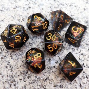 Haxtec Filled Resin DND Dice W/Iridescent Mylar Foil Bundle