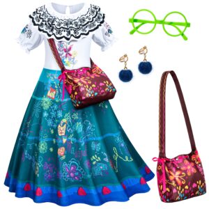 kaisebile princess dress for girls birthday halloween dress up with bag glasses earrings 6-7 years