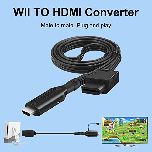 Wiistar Wii to HDMI Converter Wii HDMI Adapter Cable 1m/3.2ft 1080P for Full HD Device Video Converter 720/1080P Supports All Wii Display Modes